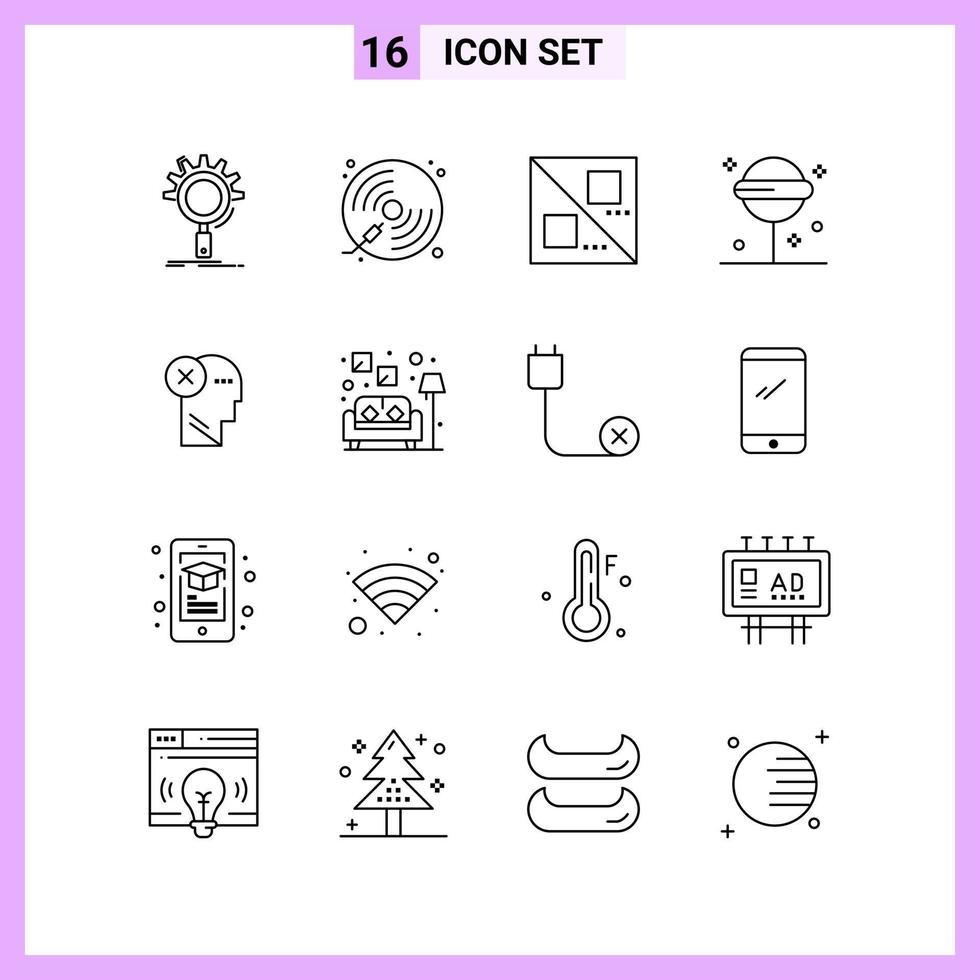 16 icônes dans les symboles de contour de style de ligne sur fond blanc signes vectoriels créatifs pour le web mobile et l'impression vecteur