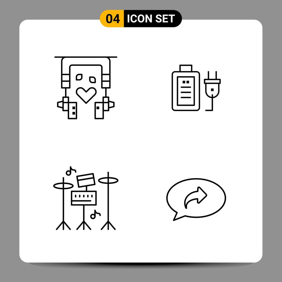 4 symboles de contour du pack d'icônes noires signes pour des conceptions réactives sur fond blanc 4 icônes définies vecteur