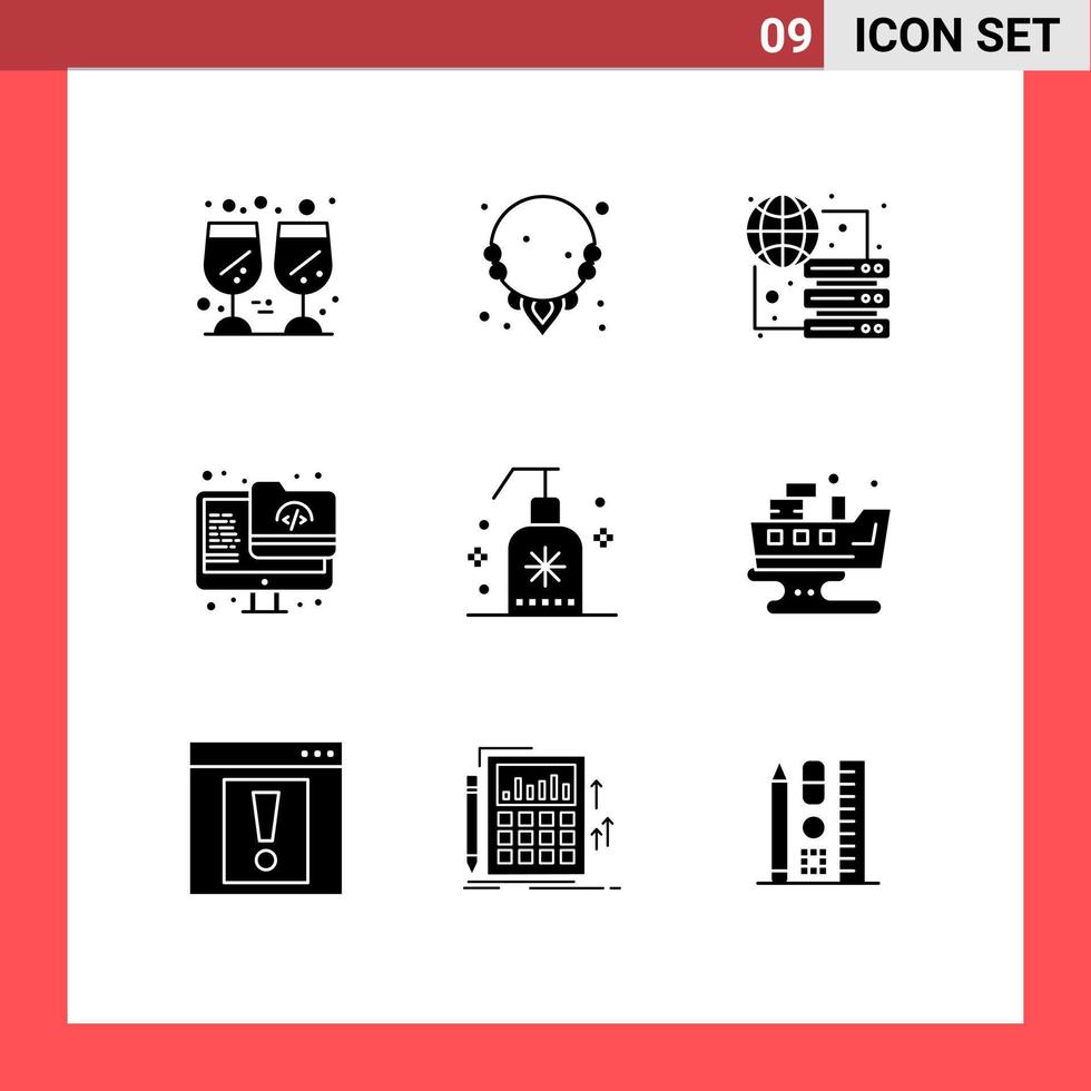 interface utilisateur pack de 9 glyphes solides de base d'écran en mousse connecter moniteur archive éléments de conception vectoriels modifiables vecteur