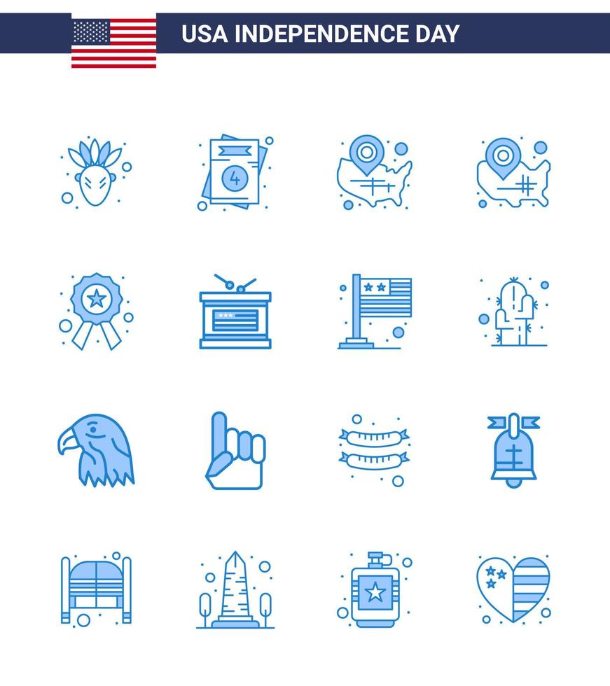 usa independance day blue ensemble de 16 pictogrammes usa de signe de vacances états star badge modifiable usa day vector design elements