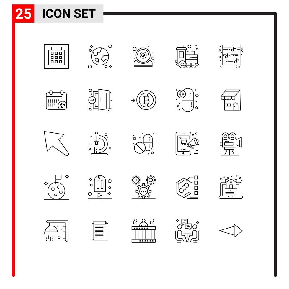 pack de 25 lignes créatives d'éléments de conception vectoriels modifiables de train informatique de temps de jeu drôle vecteur