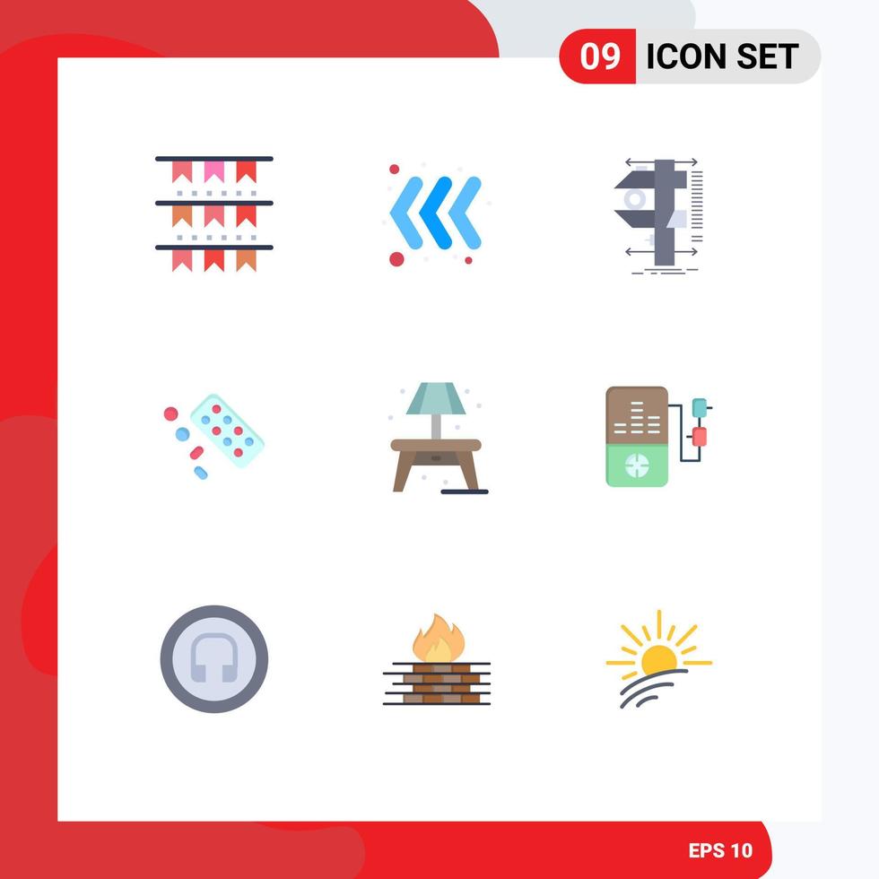 groupe de 9 couleurs plates signes et symboles pour la vie traitement étrier tablette médecine éléments de conception vectoriels modifiables vecteur