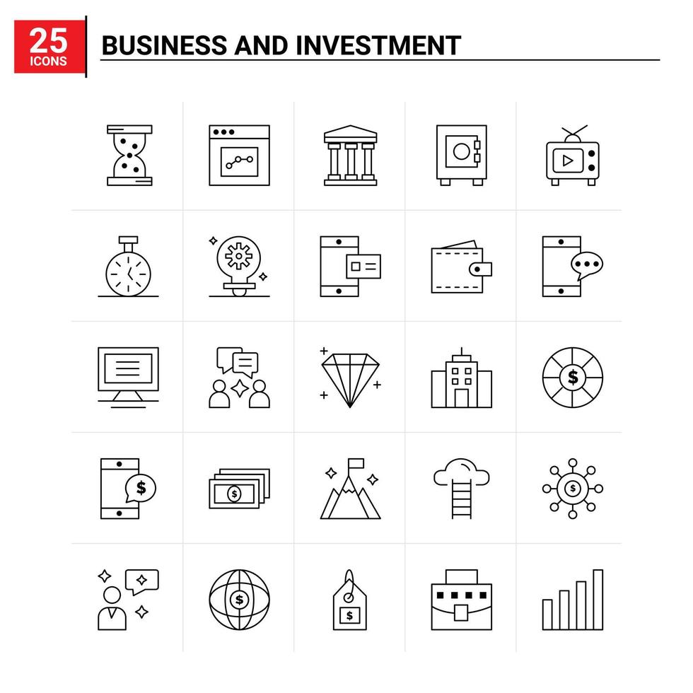 25 affaires et investissement icon set vector background