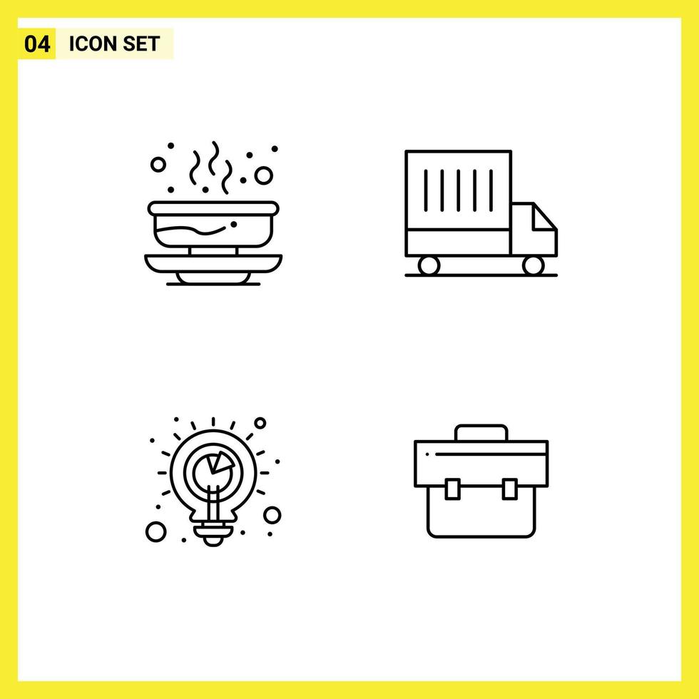 pack de 4 couleurs plates remplies créatives d'éléments de conception vectoriels modifiables d'analyse de camion de nourriture de solution de bol vecteur