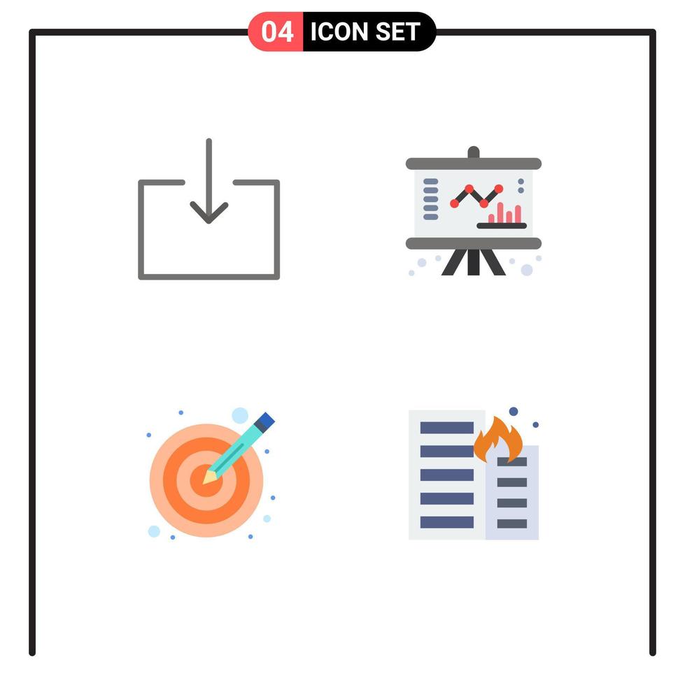 ensemble moderne de 4 icônes et symboles plats tels que la gestion d'entreprise de cible de flèche brûlant des éléments de conception vectoriels modifiables vecteur