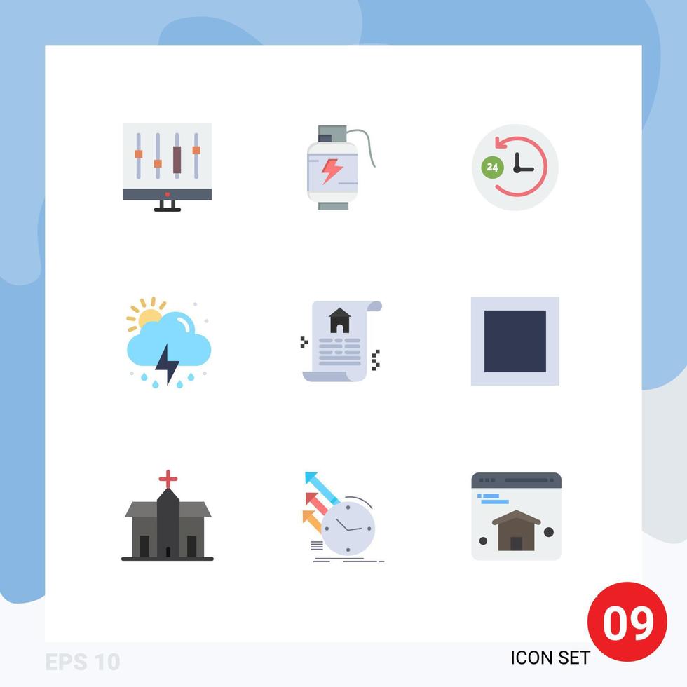 ensemble de 9 symboles d'icônes d'interface utilisateur modernes signes pour les éléments de conception vectoriels modifiables de nuage de soleil charge météo immobilier vecteur
