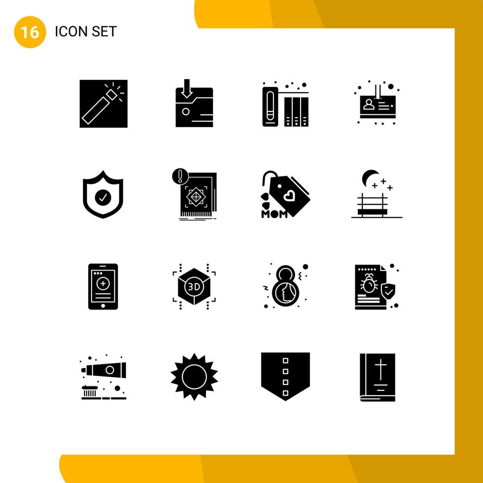 interface utilisateur pack de 16 glyphes solides de base d'éléments de conception vectoriels modifiables d'identification de protection d'archives de sécurité de structure vecteur