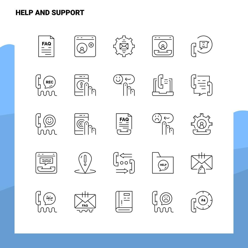ensemble d'icônes de ligne d'aide et de support ensemble 25 icônes conception de style minimalisme vectoriel icônes noires ensemble pack de pictogrammes linéaires