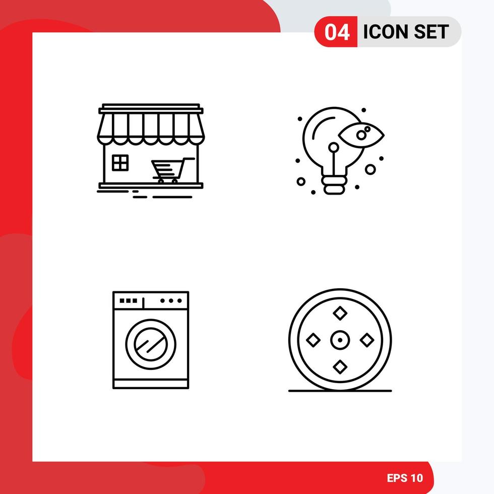 4 couleurs plates universelles remplies définies pour les applications Web et mobiles processus de construction de cuisine de magasin lavage éléments de conception vectoriels modifiables vecteur