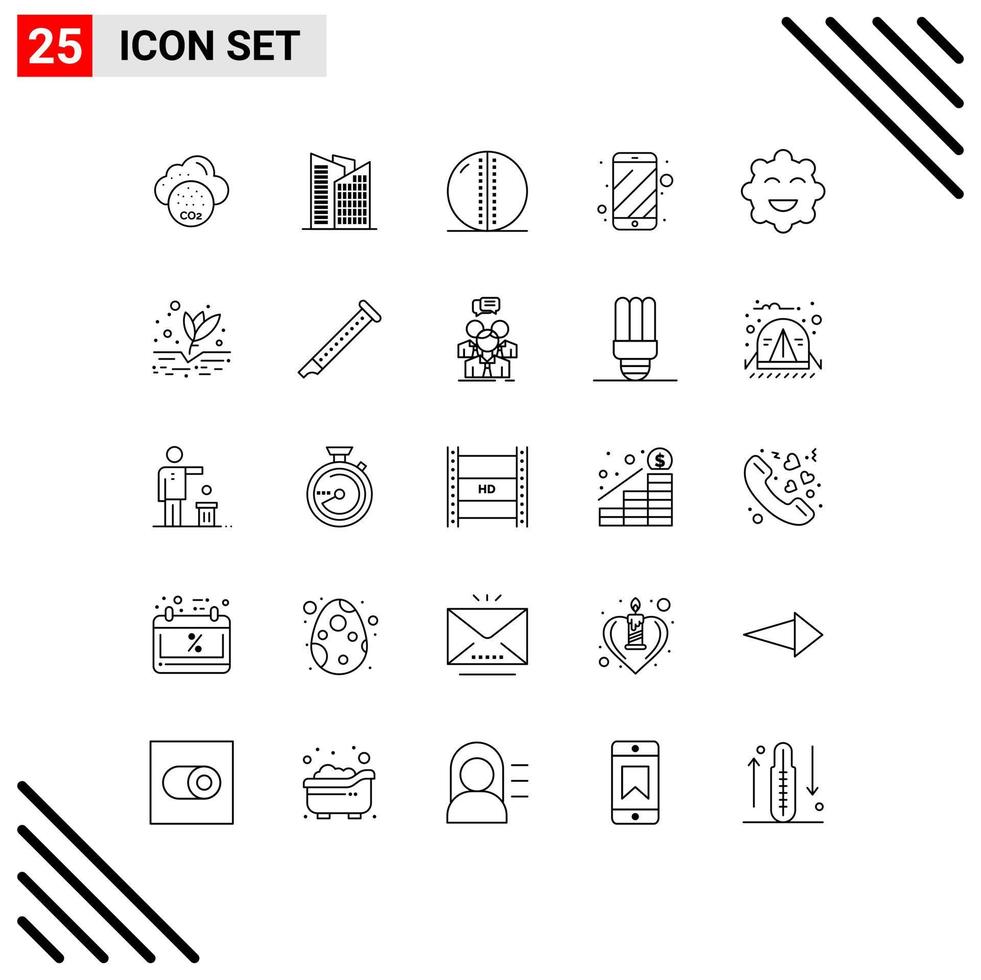 symboles d'icônes universels groupe de 25 lignes modernes de biscuits boule dure électronique téléphone portable éléments de conception vectoriels modifiables vecteur