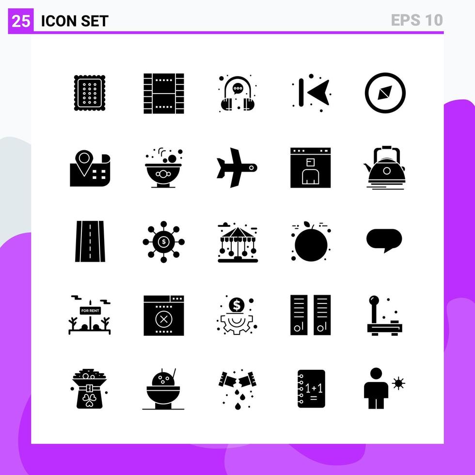 ensemble de 25 icônes de style solide symboles de glyphes créatifs pour la conception de sites Web et les applications mobiles signe d'icône solide simple isolé sur fond blanc 25 icônes vecteur