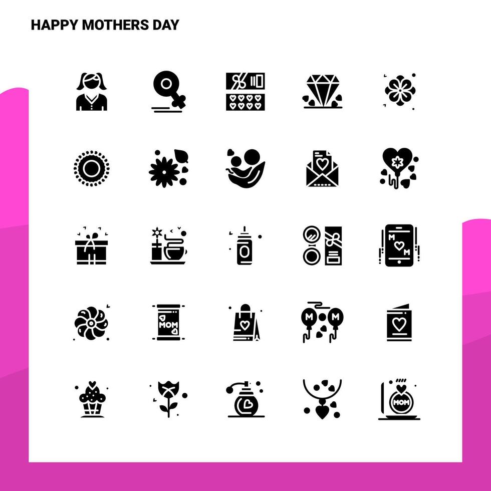 25 heureux jeu d'icônes de fête des mères modèle d'illustration vectorielle d'icône de glyphe solide pour des idées web et mobiles pour une entreprise commerciale vecteur