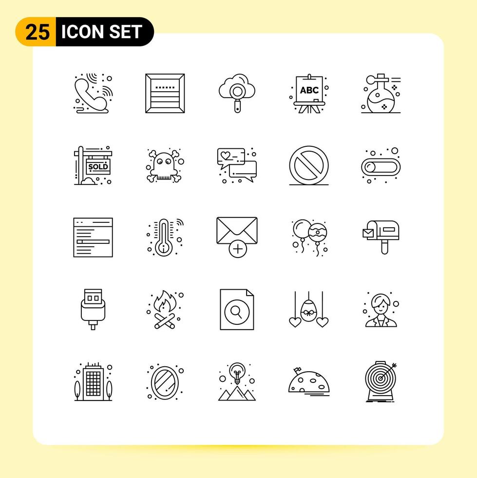 25 lignes universelles définies pour les applications web et mobiles huile beauté nuage apprentissage abc éléments de conception vectoriels modifiables vecteur