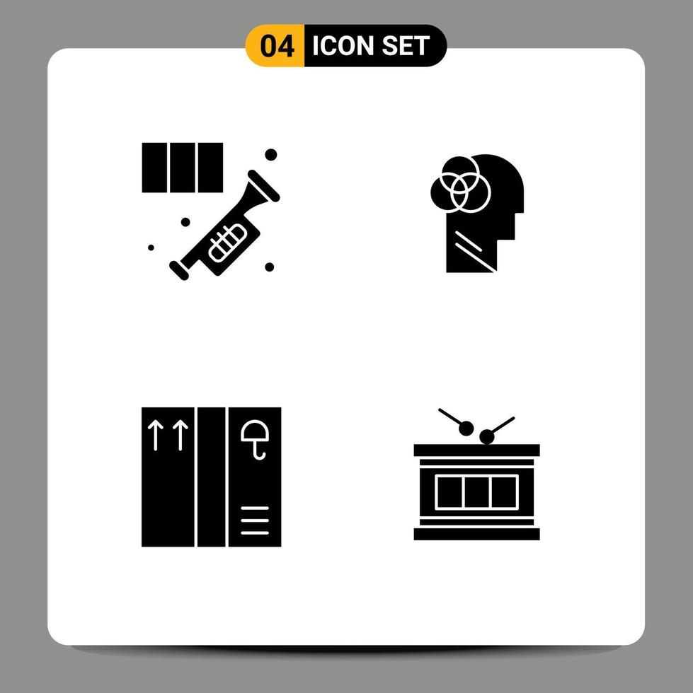 4 glyphes solides vectoriels thématiques et symboles modifiables d'éléments de conception vectoriels modifiables de tambour humain de musique de boîte en laiton vecteur