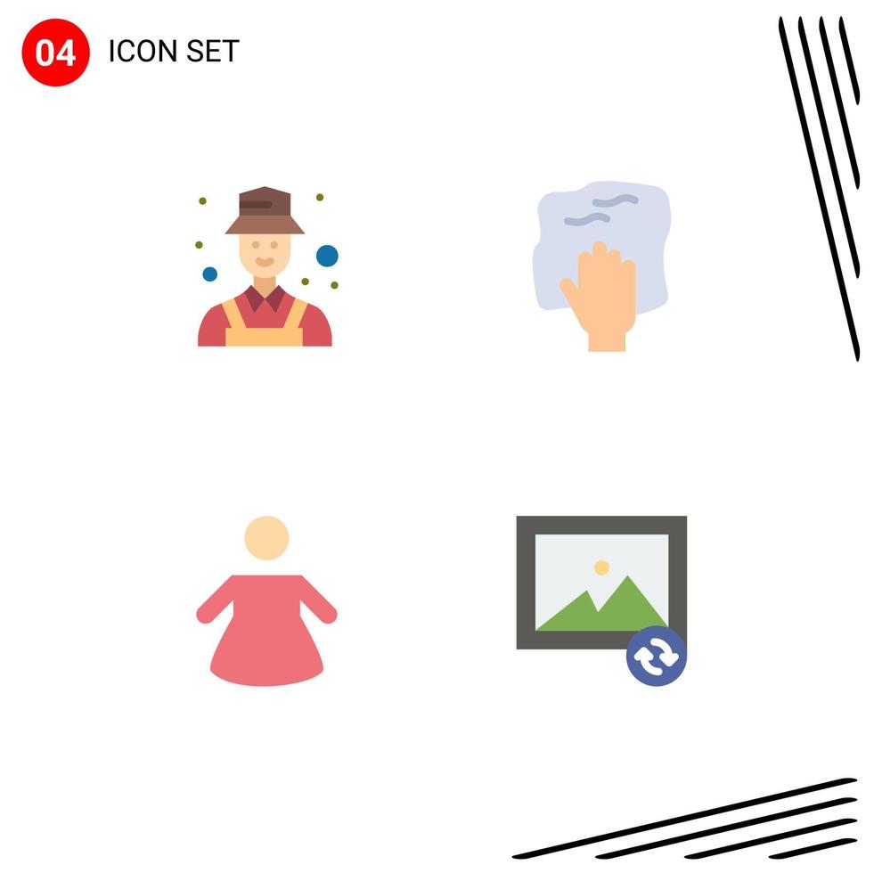 ensemble de 4 packs d'icônes plates commerciales pour les personnes avatar détectent les éléments de conception vectoriels modifiables d'image de travaux ménagers vecteur