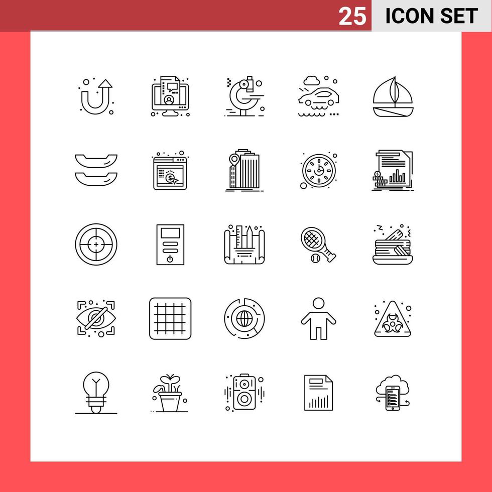 concept de 25 lignes pour sites Web mobiles et applications bateau bateau microscope plage pluie éléments de conception vectoriels modifiables vecteur