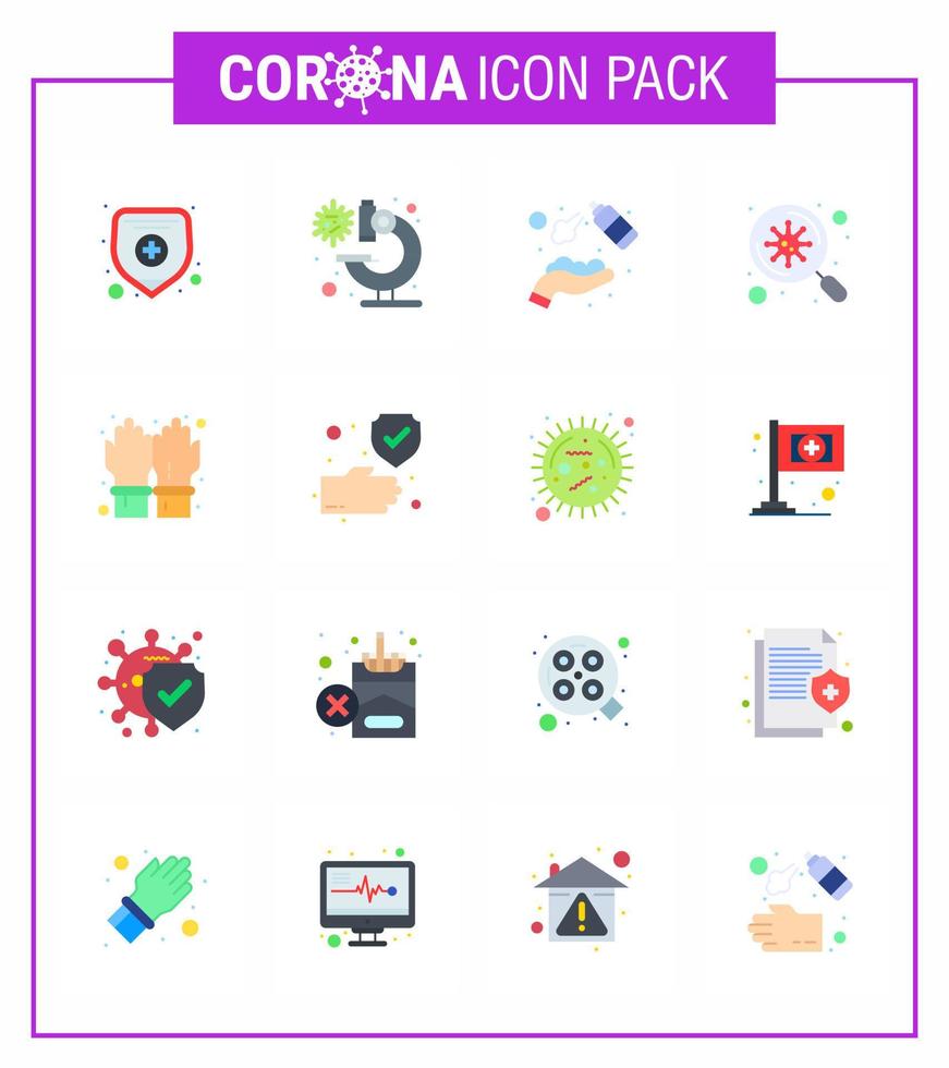 16 ensemble de couleurs plates d'icônes épidémiques de virus corona telles que l'analyse manuelle des bactéries virales propres coronavirus viral 2019nov éléments de conception de vecteur de maladie