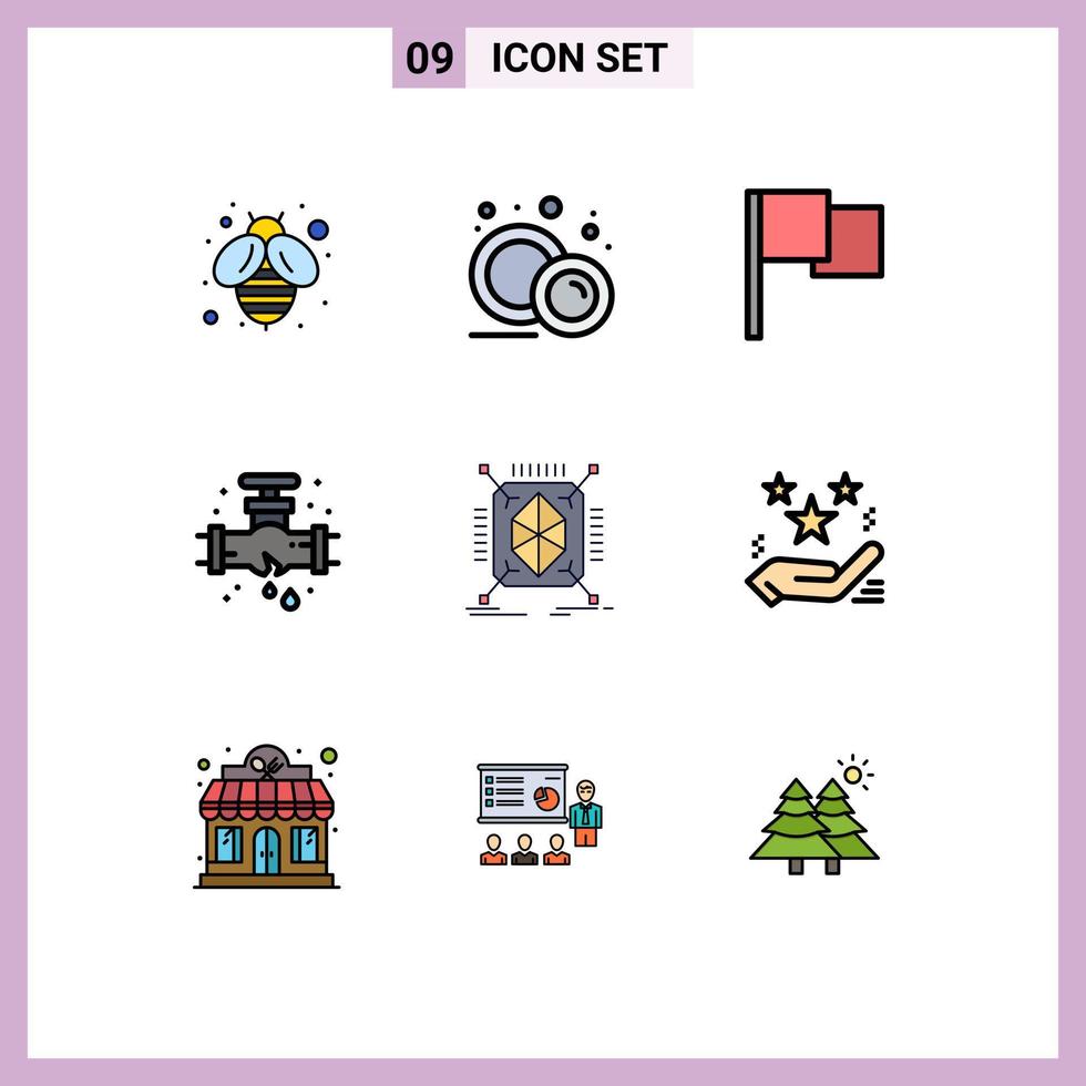 9 concept de couleur plate fillline pour les sites Web mobile et applications structure prototypage drapeau objet plombier éléments de conception vectoriels modifiables vecteur