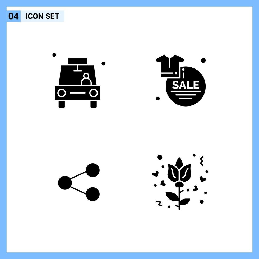 4 icônes symboles de glyphe créatifs de style solide signe d'icône solide noir isolé sur fond blanc vecteur