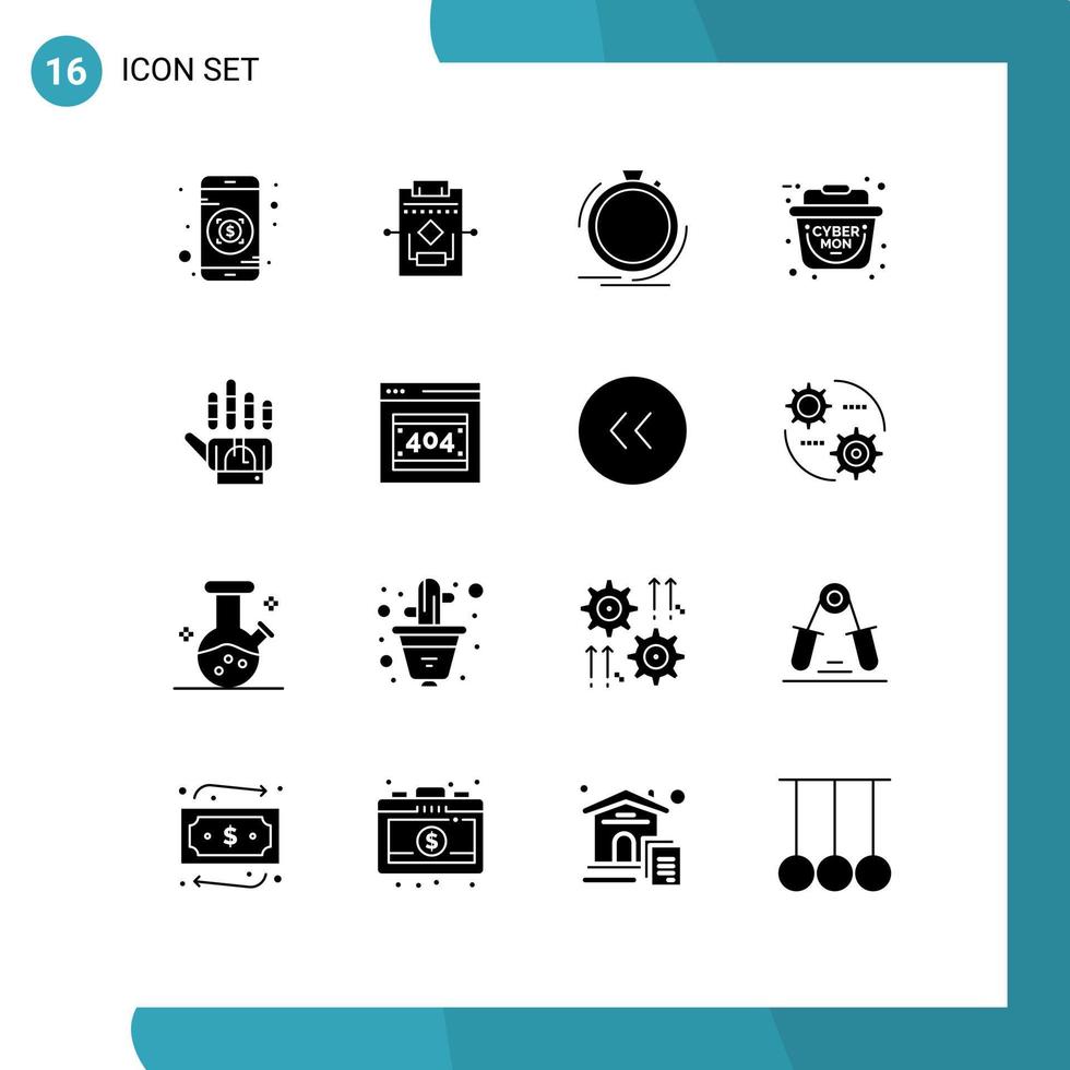 16 pack de glyphes solides de l'interface utilisateur de signes et symboles modernes de suivi de la main panier rapide éléments de conception vectoriels modifiables vecteur