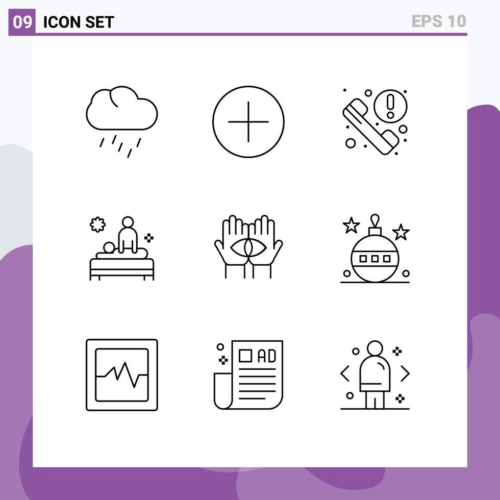 contour de l'interface mobile ensemble de 9 pictogrammes d'éléments de conception vectoriels modifiables du corps de massage du téléphone spa de destin vecteur