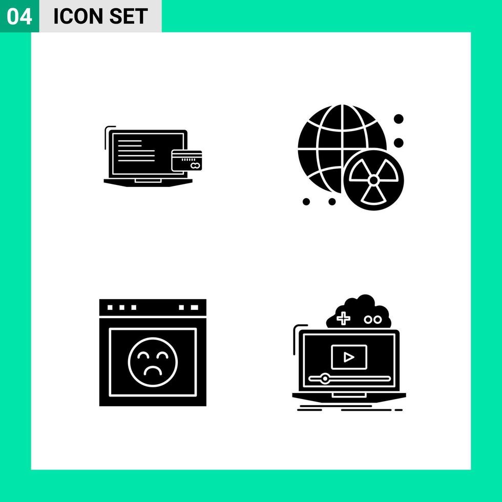 pack de 4 symboles de glyphe de jeu d'icônes de style solide pour imprimer des signes créatifs isolés sur fond blanc 4 jeu d'icônes vecteur