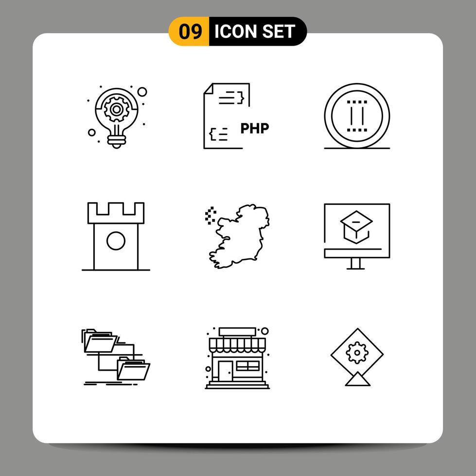 ensemble de pictogrammes de 9 contours simples du château de fichier de dessert historique pause éléments de conception vectoriels modifiables vecteur