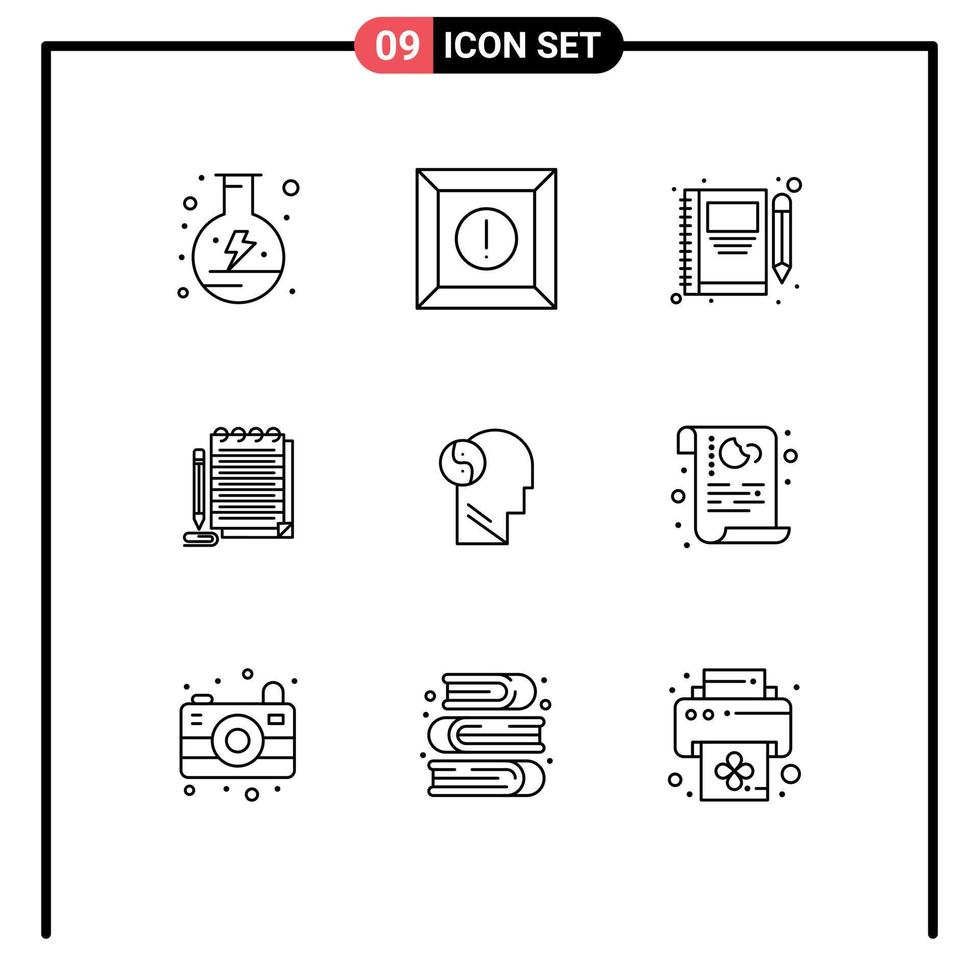 ensemble de pictogrammes de 9 contours simples du bloc-notes roman de brian bloc-notes éléments de conception vectoriels modifiables vecteur