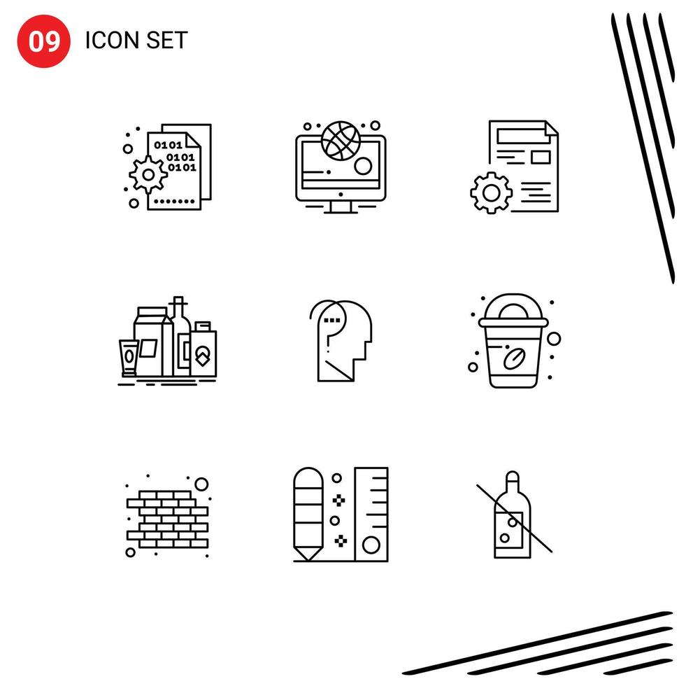 ensemble de 9 symboles d'icônes d'interface utilisateur modernes signes pour la marque de document de marketing de bouteille modifier les éléments de conception vectoriels modifiables vecteur