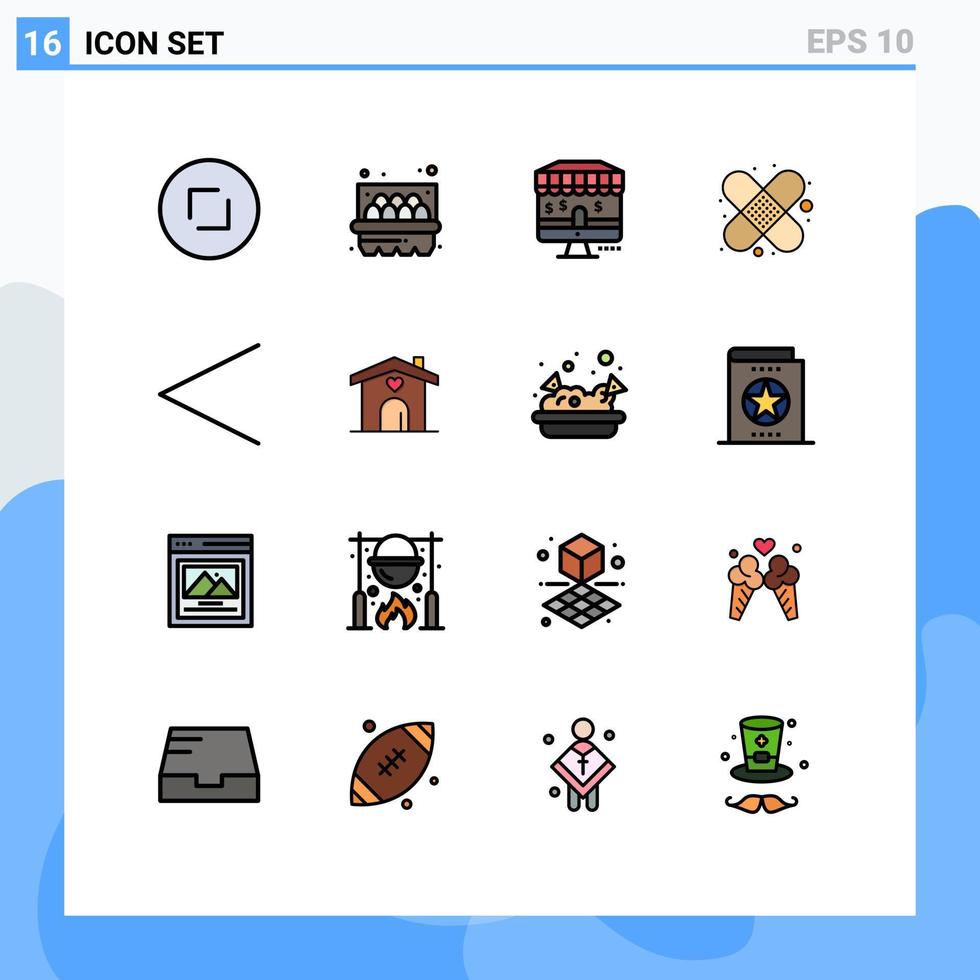 16 interface utilisateur pack de lignes remplies de couleurs plates de signes et symboles modernes de l'amour précédent marketing gauche éléments de conception vectoriels créatifs modifiables de premiers soins vecteur