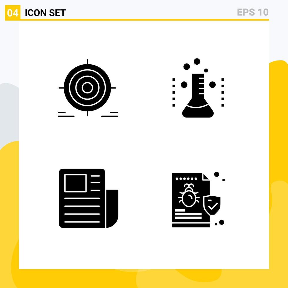 pack de lignes vectorielles modifiables de 4 glyphes solides simples d'éléments de conception vectoriels modifiables de feuille de soins de santé d'objectif médical cible vecteur
