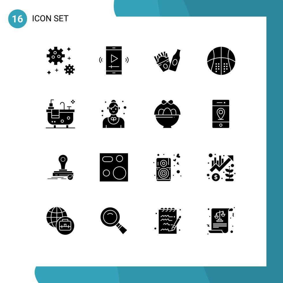 16 glyphes solides vectoriels thématiques et symboles modifiables d'éléments de conception vectoriels modifiables d'athlétisme de jeu de bouteille de loisirs de bain vecteur