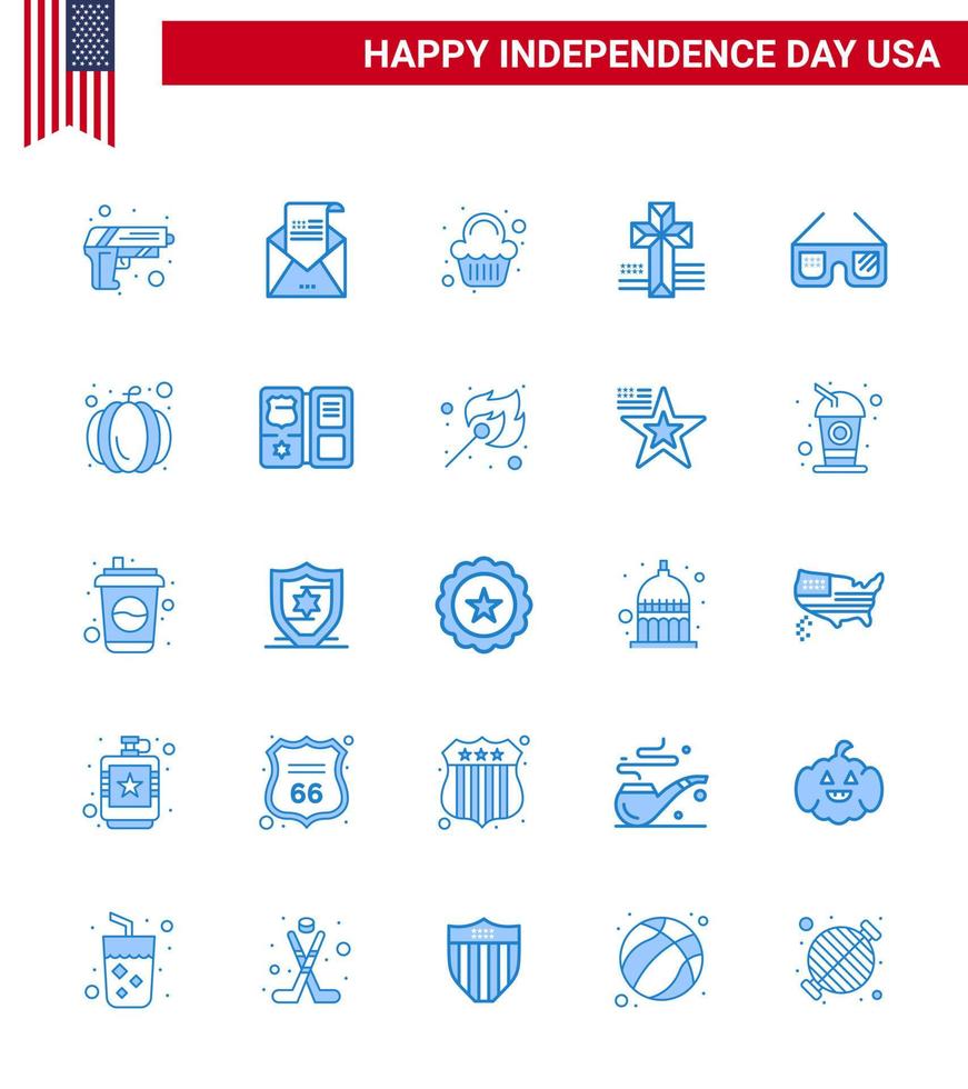 25 usa bleu pack de signes et symboles de la fête de l'indépendance des verres église mail croix célébration modifiable usa day vector design elements