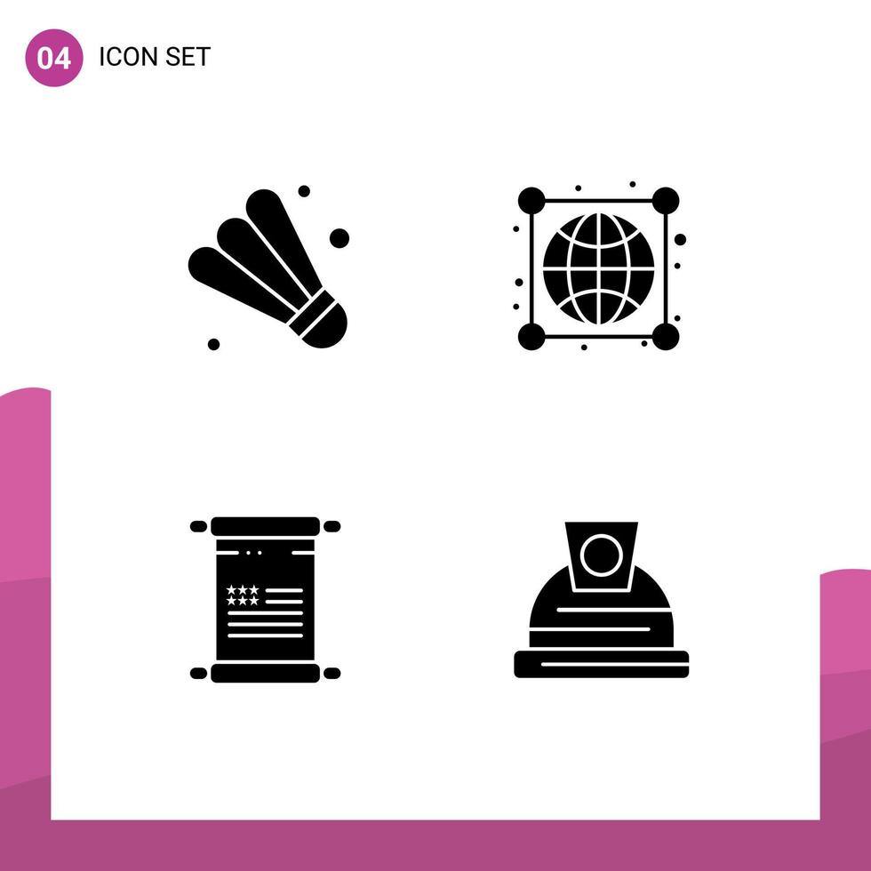 interface utilisateur pack de 4 glyphes solides de base de badminton american earth connections architecture éléments de conception vectoriels modifiables vecteur