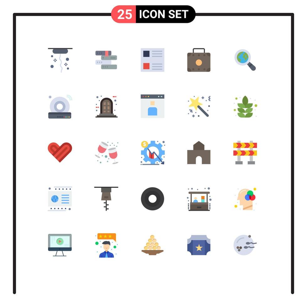 25 icônes créatives signes et symboles modernes de la mise en page de la loupe de dvd éléments de conception vectoriels modifiables de la valise perdue vecteur