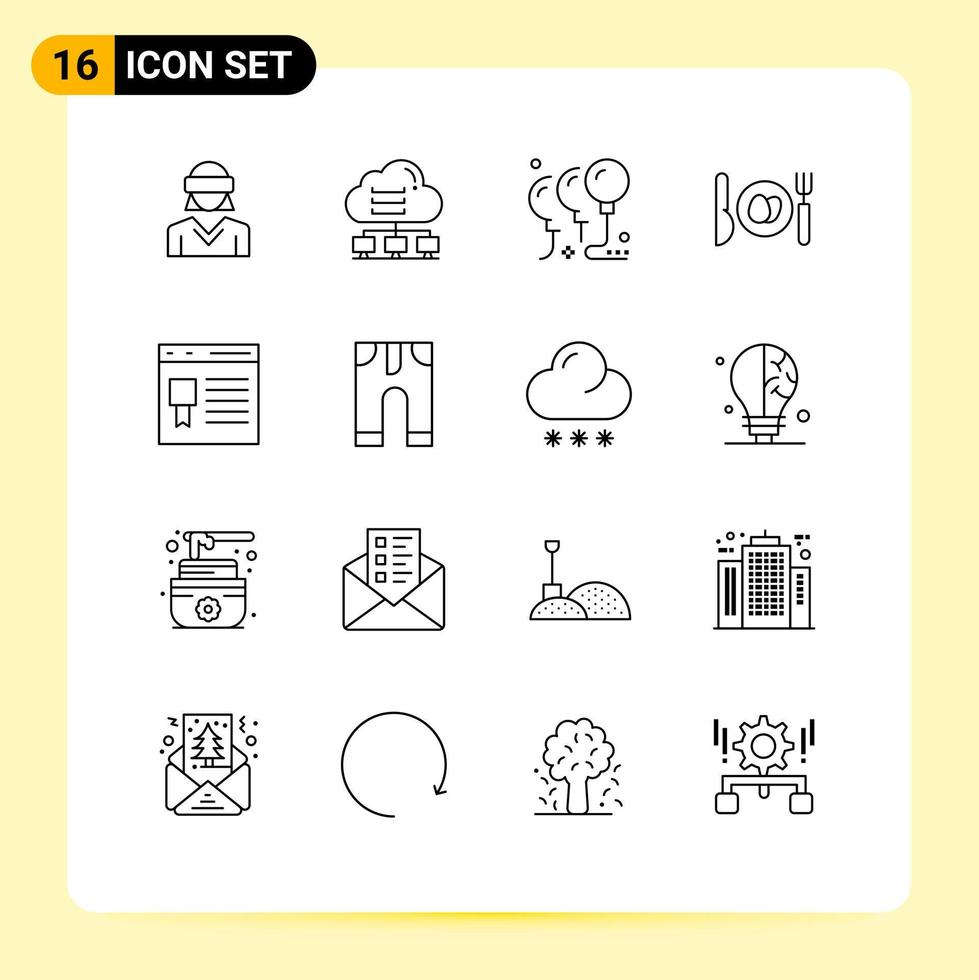 groupe de 16 contours modernes pour navigateur oeuf connecter dîner célébration éléments de conception vectoriels modifiables vecteur