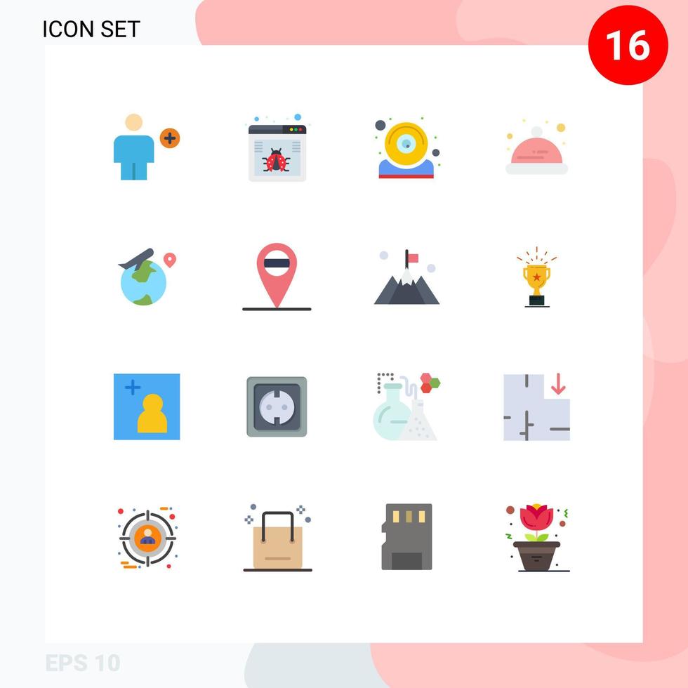 symboles d'icônes universels groupe de 16 couleurs plates modernes de l'emplacement web hat webcam pack modifiable d'éléments de conception de vecteur créatif