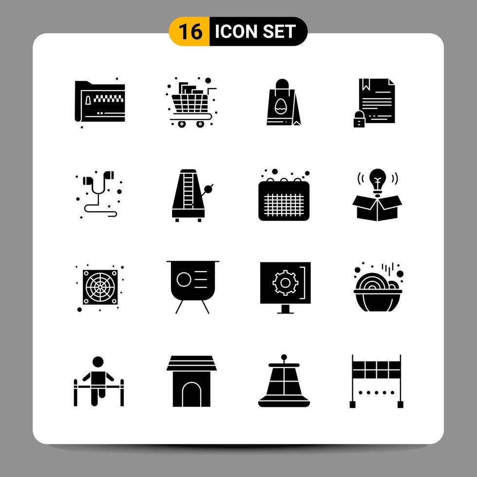 16 signes de symboles de glyphe de pack d'icônes noires pour des conceptions réactives sur fond blanc 16 icônes définies vecteur