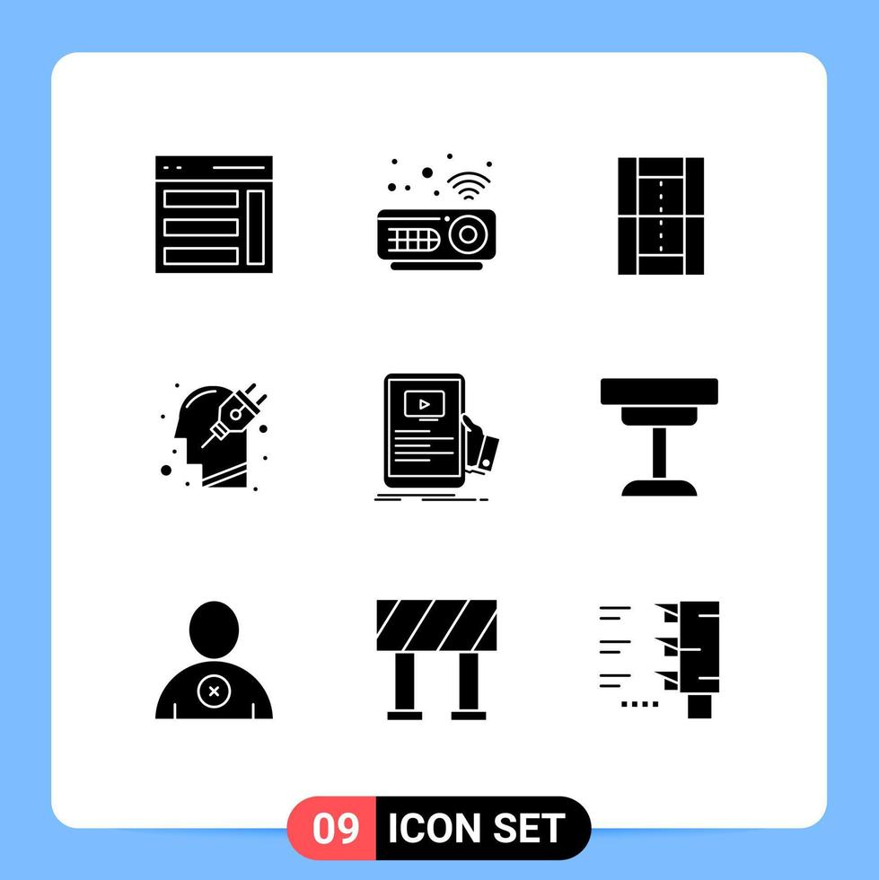 9 pack de glyphes solides d'interface utilisateur de signes et symboles modernes d'activités d'esprit de plugin éléments de conception vectoriels modifiables de loisirs humains vecteur