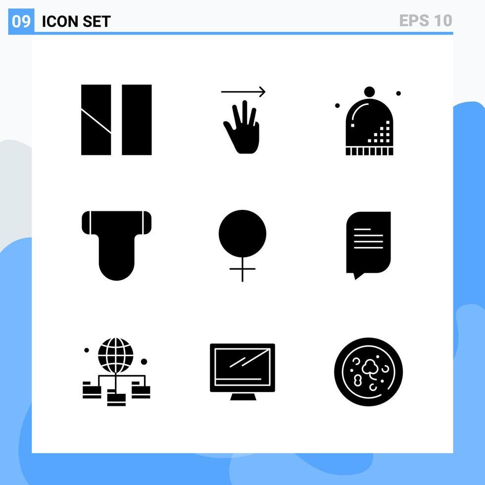 9 icônes de style solide modernes symboles de glyphe pour un usage général signe d'icône solide créatif isolé sur fond blanc pack de 9 icônes vecteur
