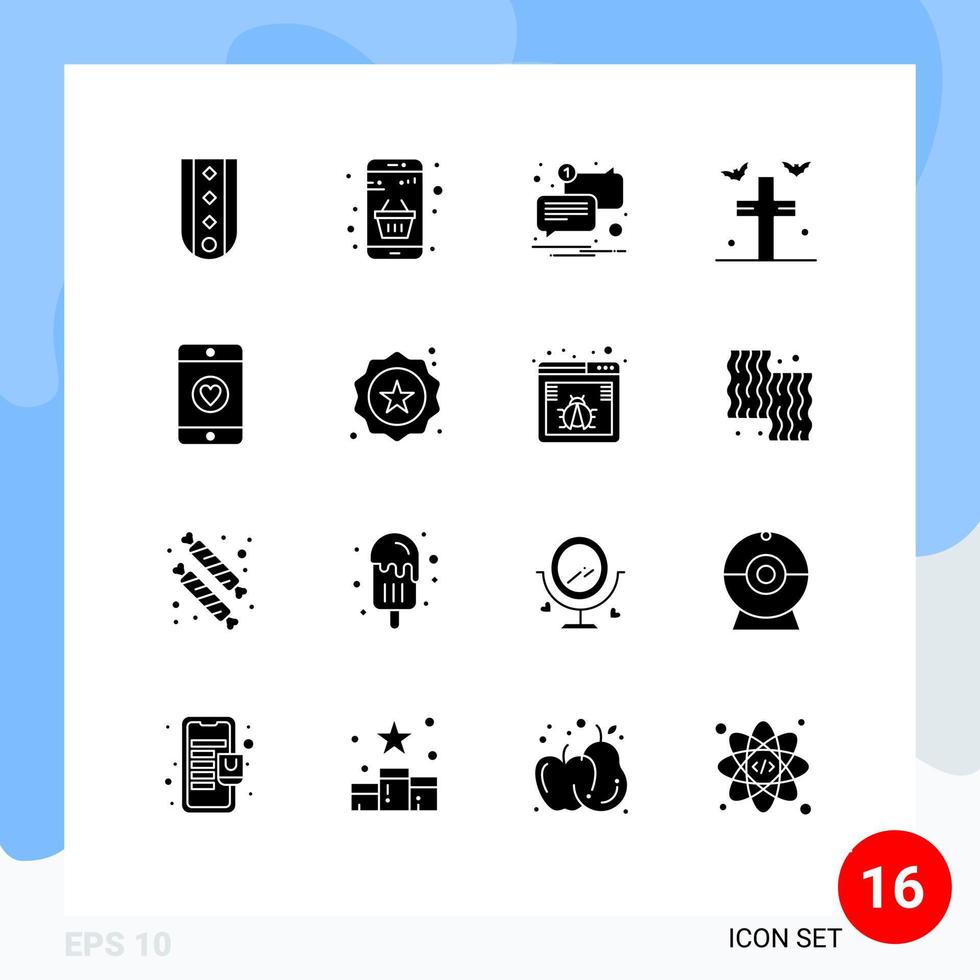 ensemble de 16 glyphes solides vectoriels sur la grille pour le message de chauves-souris d'argent de la tombe de cour éléments de conception vectoriels modifiables vecteur