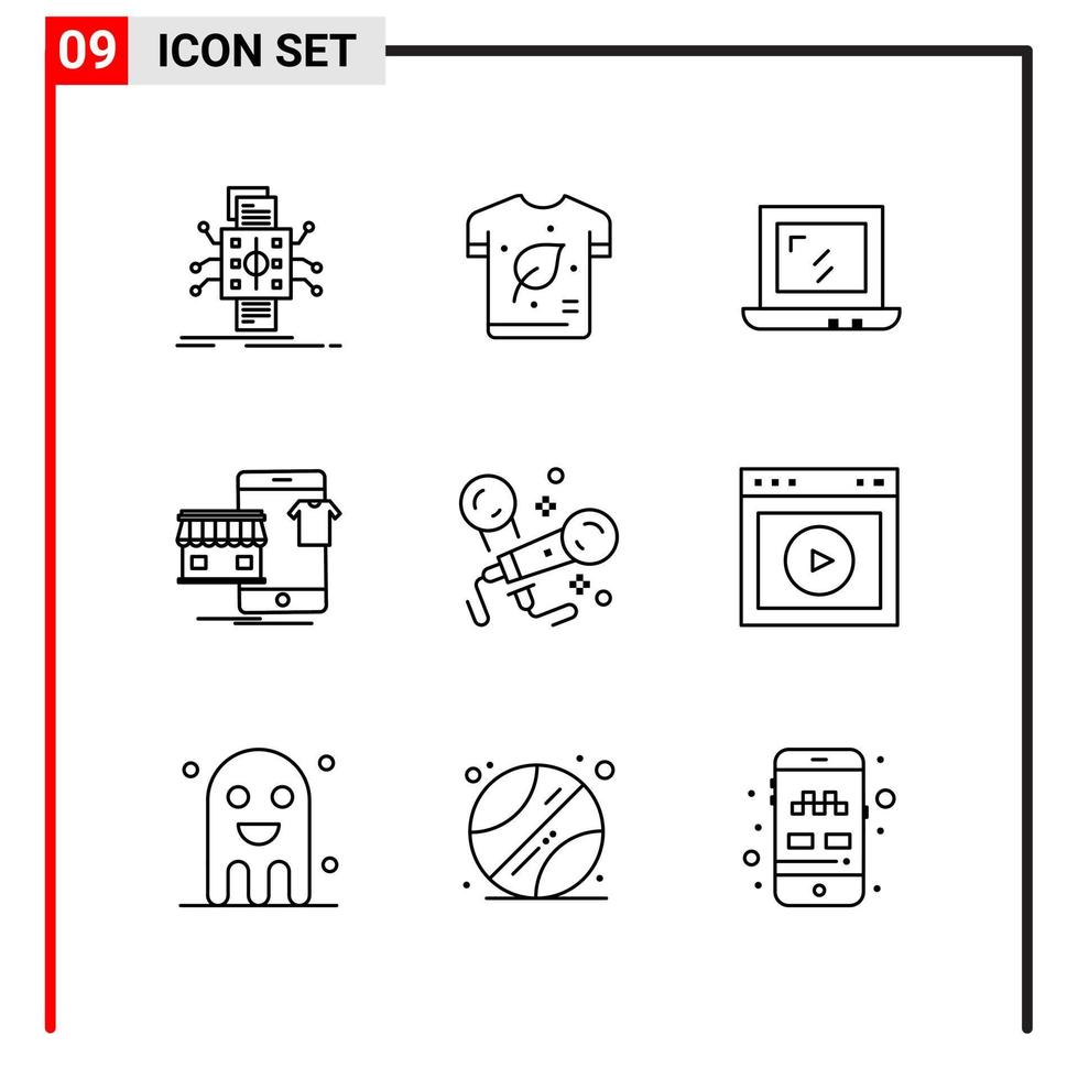 9 icônes générales pour la conception de sites Web d'impression et d'applications mobiles 9 signes de symboles de contour isolés sur fond blanc 9 pack d'icônes vecteur