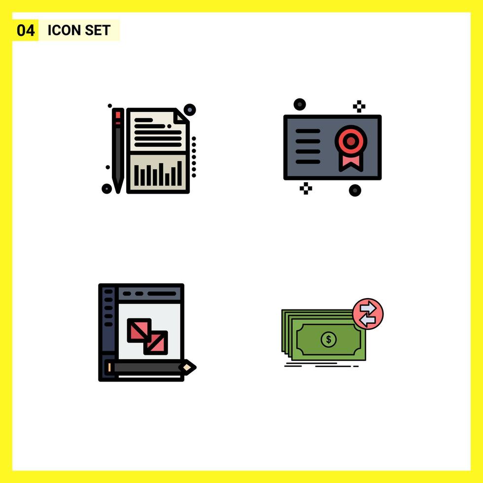 pack d'interface utilisateur de 4 couleurs plates de base remplies d'éléments de conception vectoriels modifiables de développement de certificat de feuille de codage d'équilibre vecteur