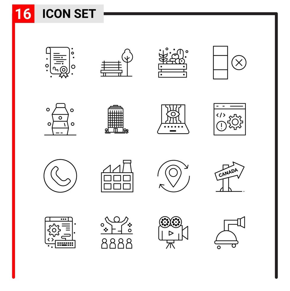 16 icônes générales pour la conception de sites Web d'impression et d'applications mobiles 16 symboles de contour signes isolés sur fond blanc pack de 16 icônes vecteur