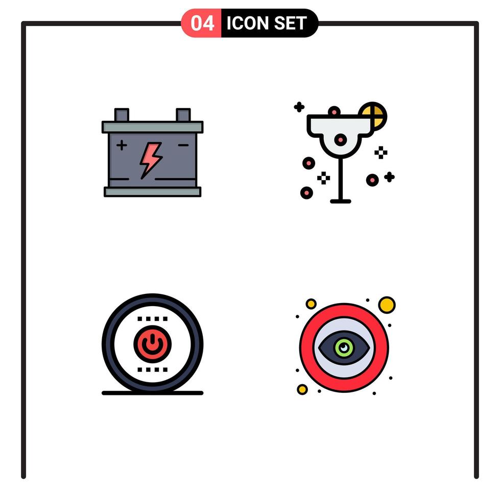 groupe de 4 couleurs plates remplies de signes et de symboles pour les éléments de conception vectoriels modifiables de puissance de chaux de voiture d'électricité d'accumulateur vecteur