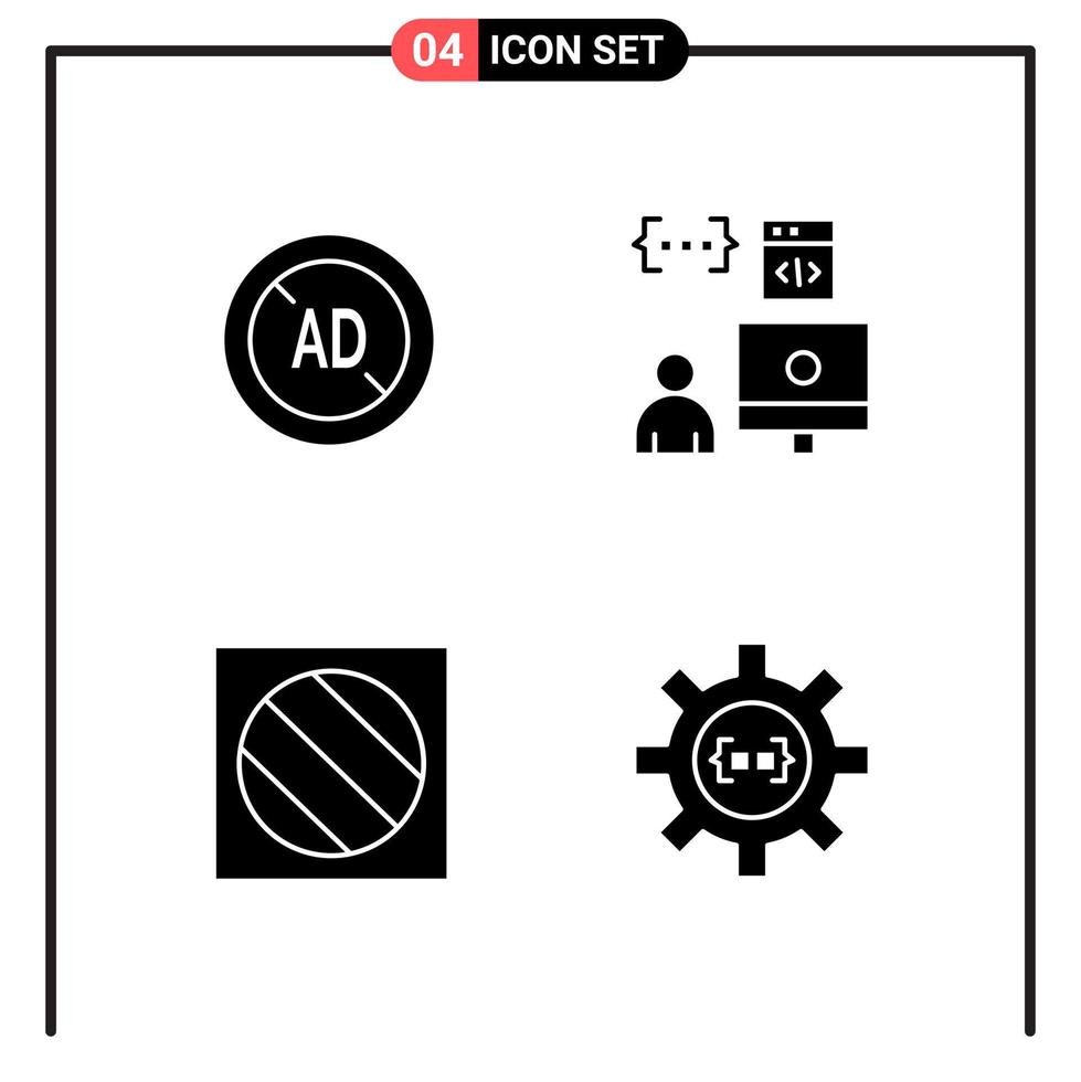 ensemble de 4 icônes de style solide pour le web et les symboles de glyphes mobiles pour l'impression des signes d'icône solide isolés sur fond blanc 4 jeu d'icônes vecteur