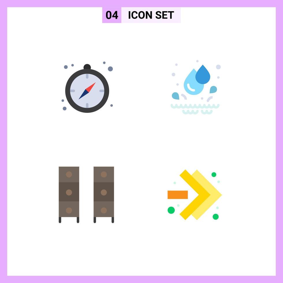4 interface utilisateur pack d'icônes plates de signes et symboles modernes du bureau de camping dessiner des gouttes dessiner des flèches éléments de conception vectoriels modifiables vecteur