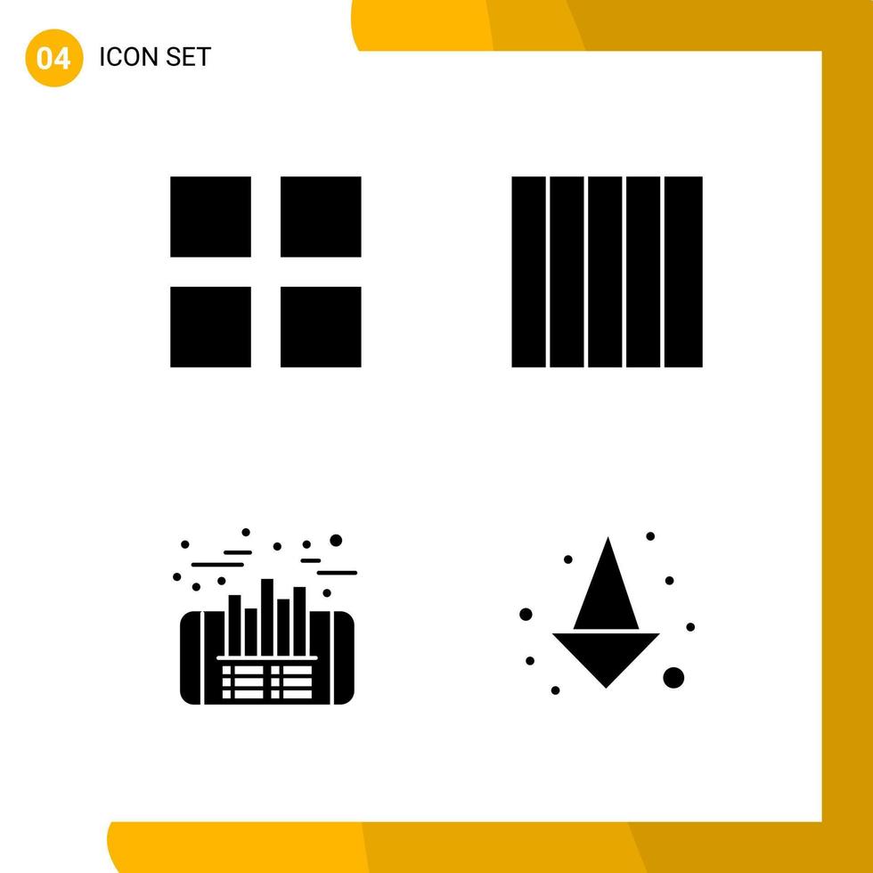 4 icônes ensemble de symboles de glyphe de pack d'icônes de style solide isolés sur fond blanc pour la conception de sites Web réactifs vecteur