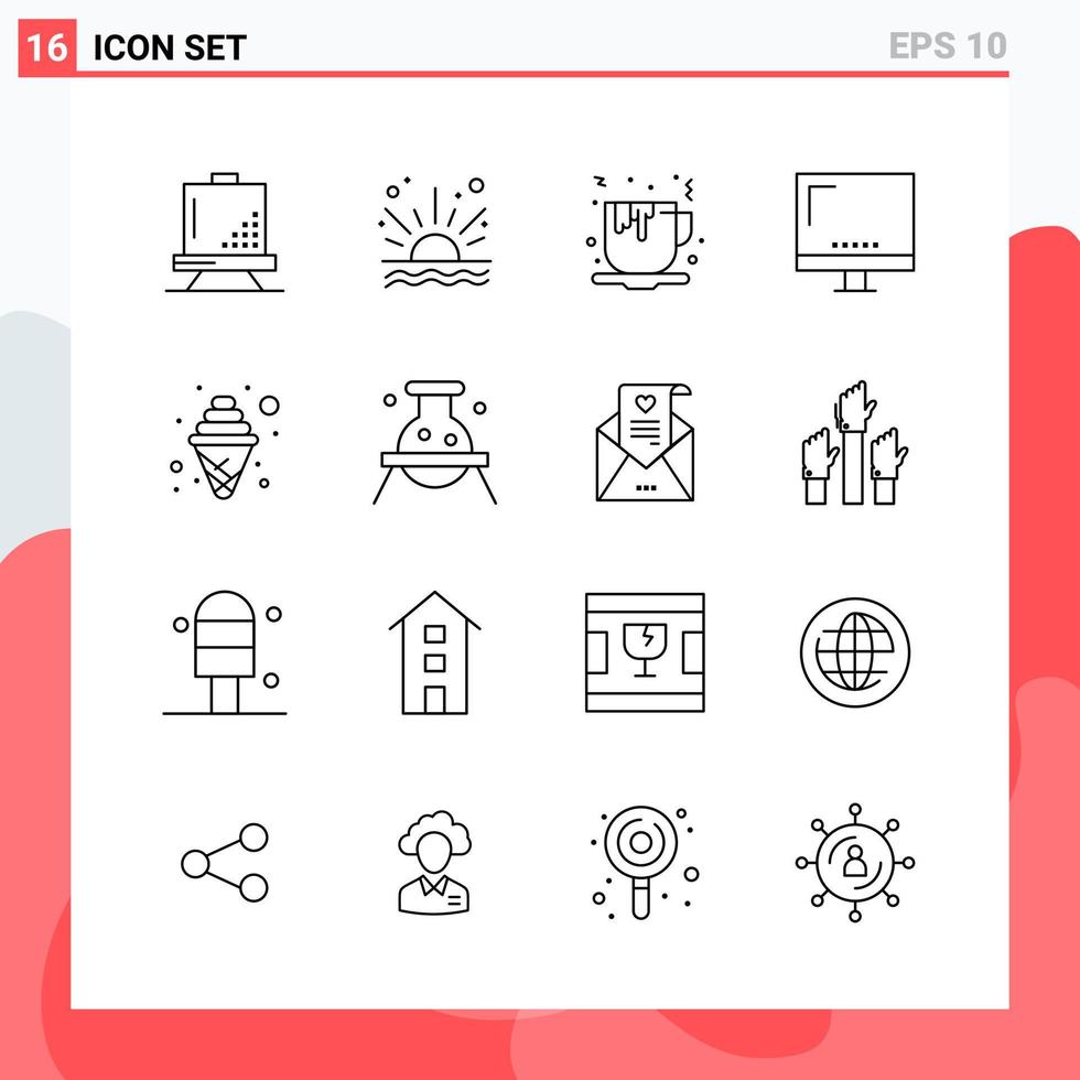 collection de 16 icônes vectorielles dans les symboles de contour modernes de style de ligne pour le signe d'icône de ligne web et mobile isolé sur fond blanc 16 icônes vecteur
