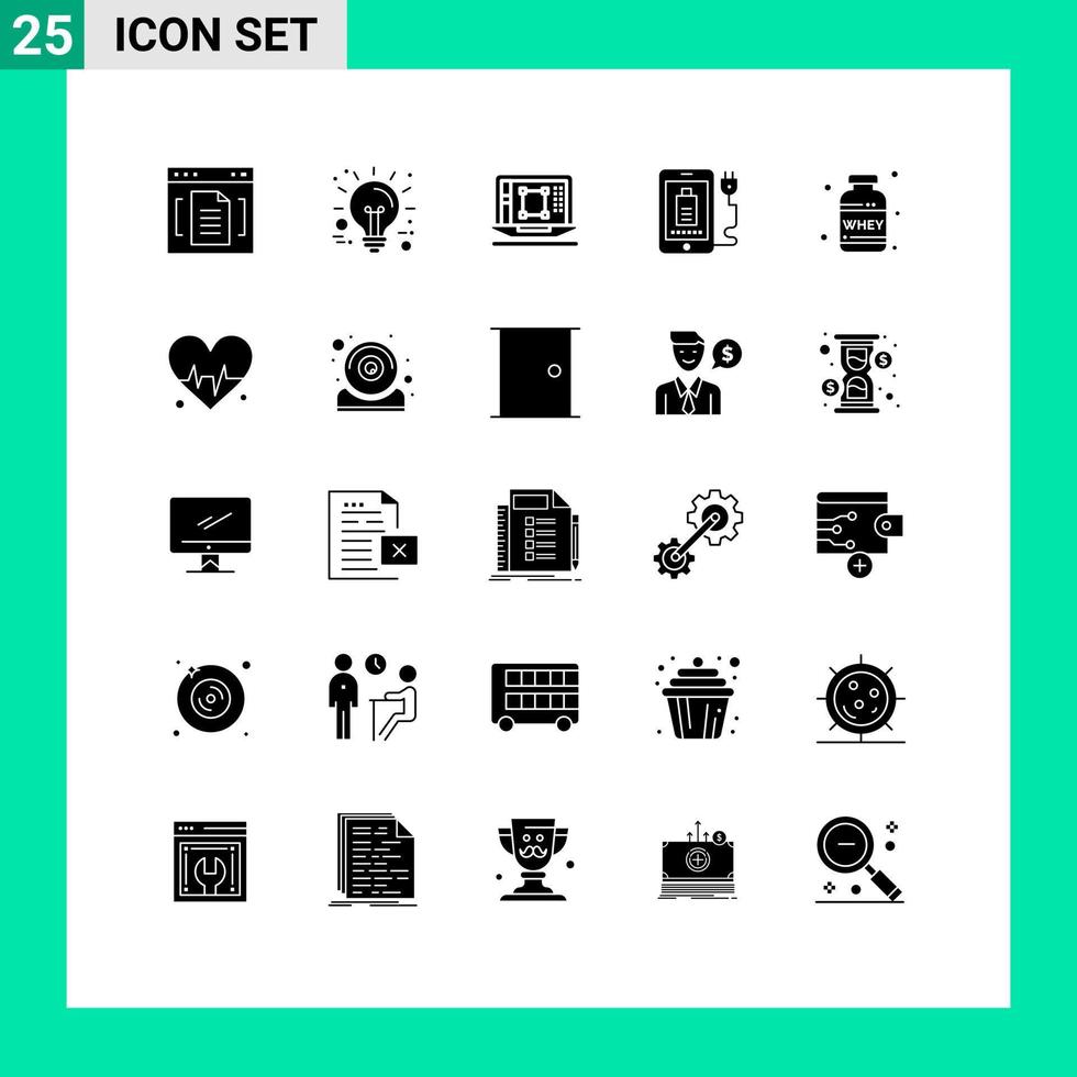 25 ensembles de glyphes solides universels pour les applications web et mobiles brancher la technologie de charge mobile améliorer les éléments de conception vectoriels modifiables vecteur
